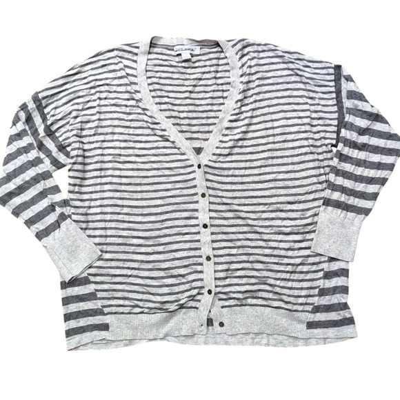 Pure Energy NEW Plus 1X Gray striped v-neck cardigan sweater - Picture 1 of 2